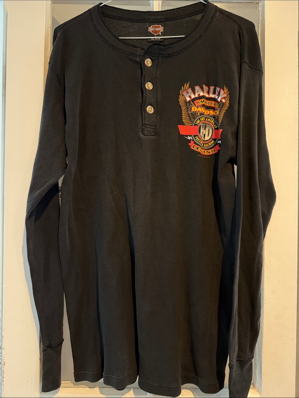 Vintage Brothers’, CT Harley-Davidson Black Long Sleeve Henley